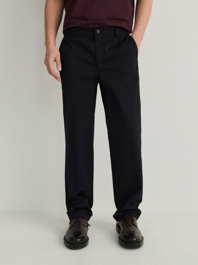 Black Reserved Regular Fit Chino Men's Trousers | TZYL-78136