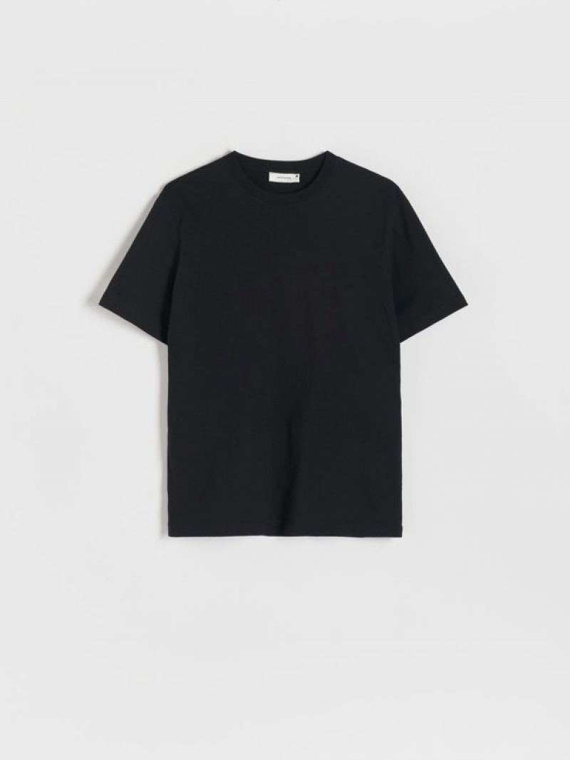 Black Reserved Regular Fit Cotton Men's T-shirts | SAON-13680