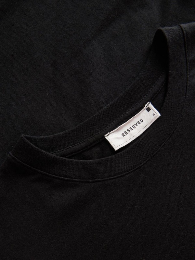 Black Reserved Regular Fit Cotton Men's T-shirts | SAON-13680