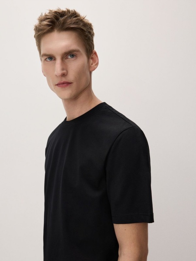 Black Reserved Regular Fit Cotton Men's T-shirts | SQHM-71096