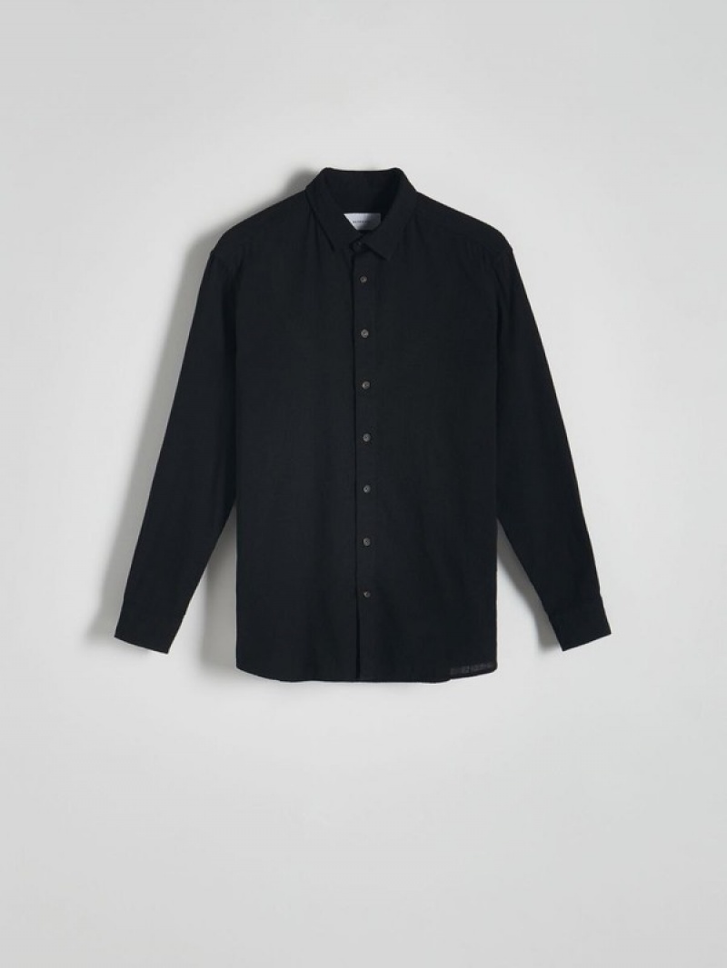 Black Reserved Regular Fit Cotton Rich Men's Shirts | WFZM-92835