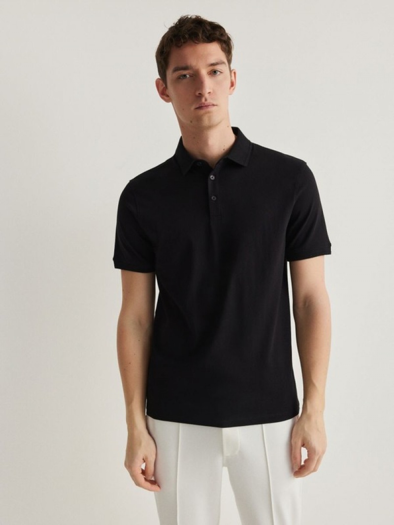 Black Reserved Regular Fit Men's Polo Shirts | UEWB-25918