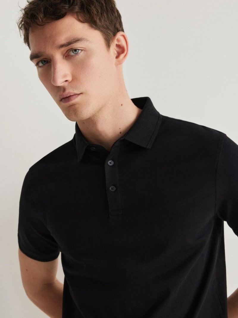 Black Reserved Regular Fit Men's Polo Shirts | UEWB-25918