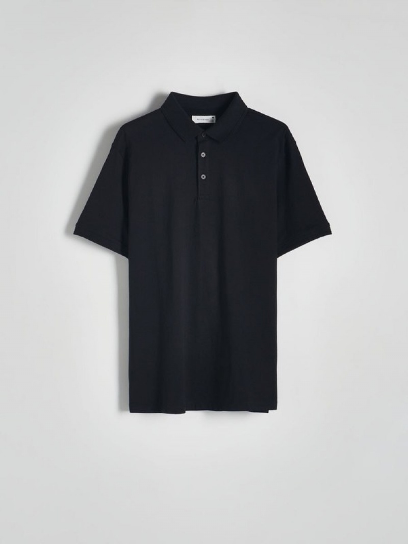 Black Reserved Regular Fit Men's Polo Shirts | UEWB-25918