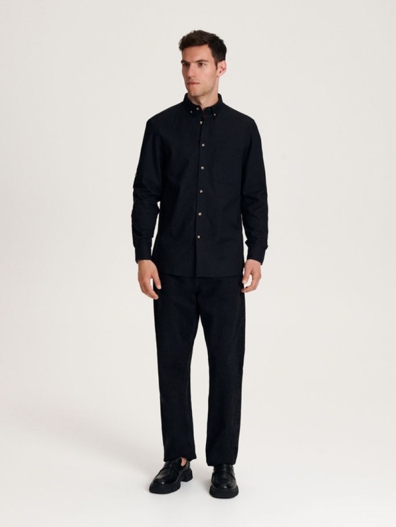 Black Reserved Regular Fit Men's Shirts | TAML-52689