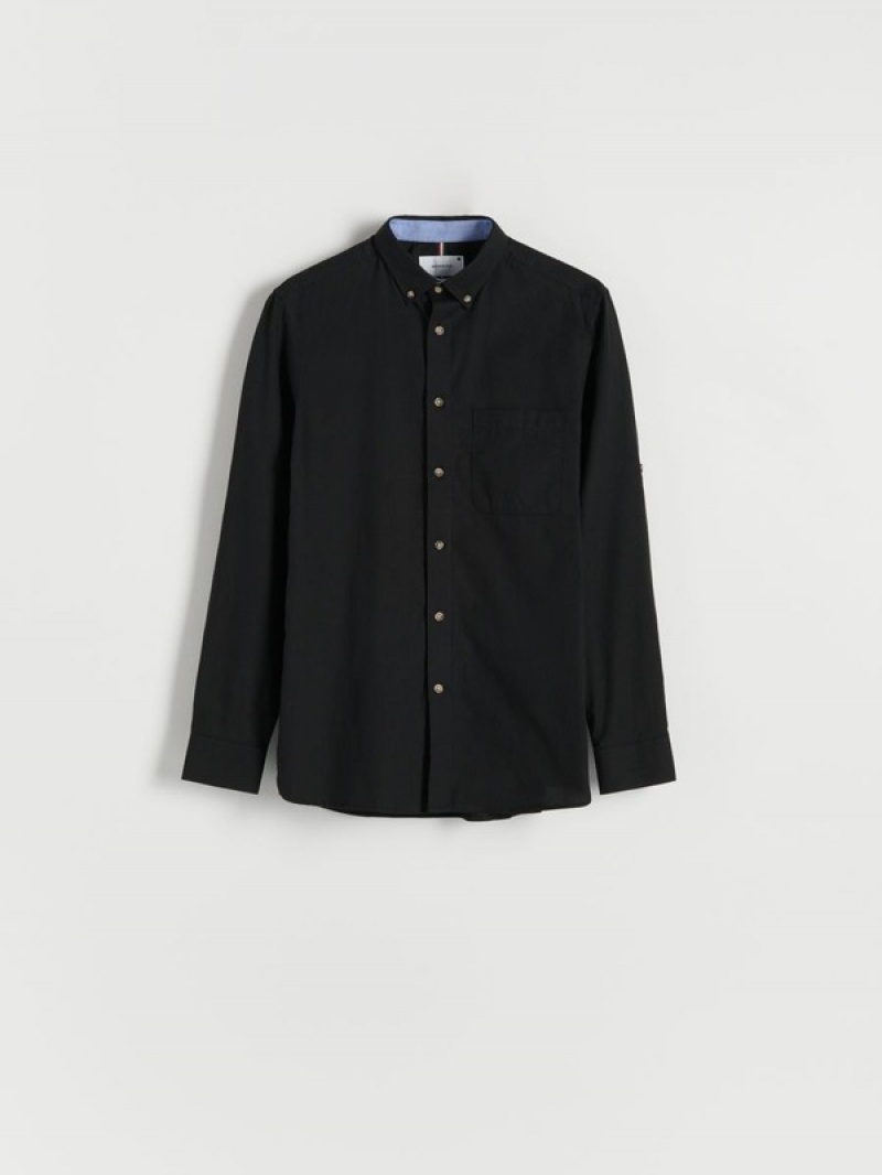 Black Reserved Regular Fit Men's Shirts | TAML-52689