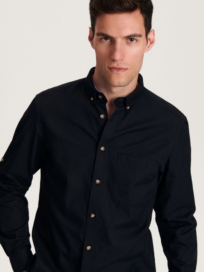 Black Reserved Regular Fit Men\'s Shirts | TAML-52689