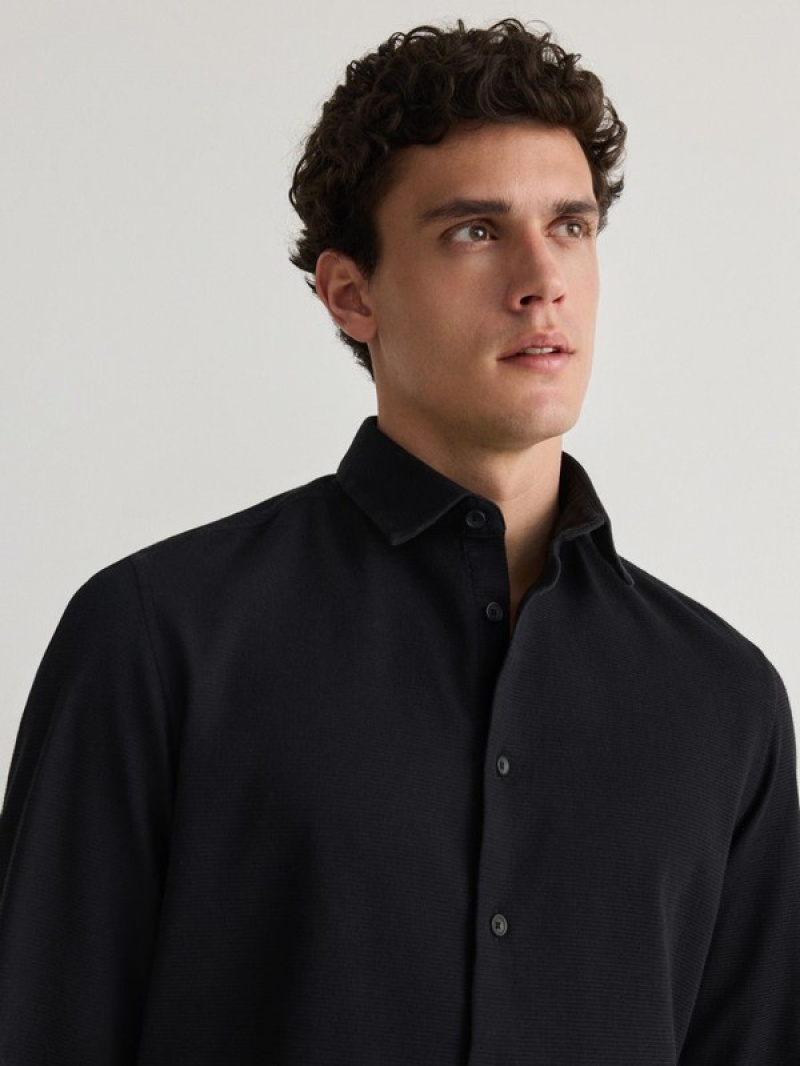 Black Reserved Regular Fit Plain Men's Shirts | BWUM-25341