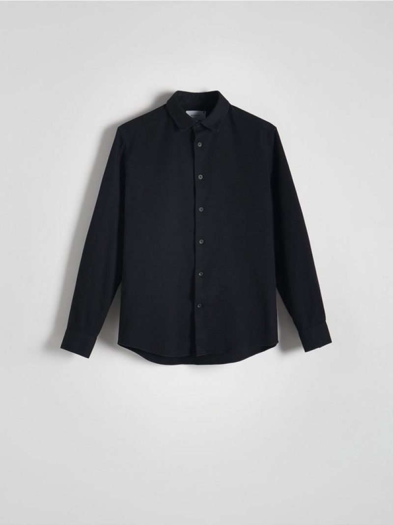 Black Reserved Regular Fit Plain Men's Shirts | BWUM-25341