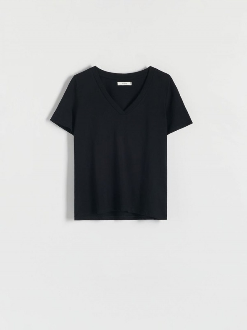 Black Reserved Regular Fit Women's T-shirts | IWZY-18754