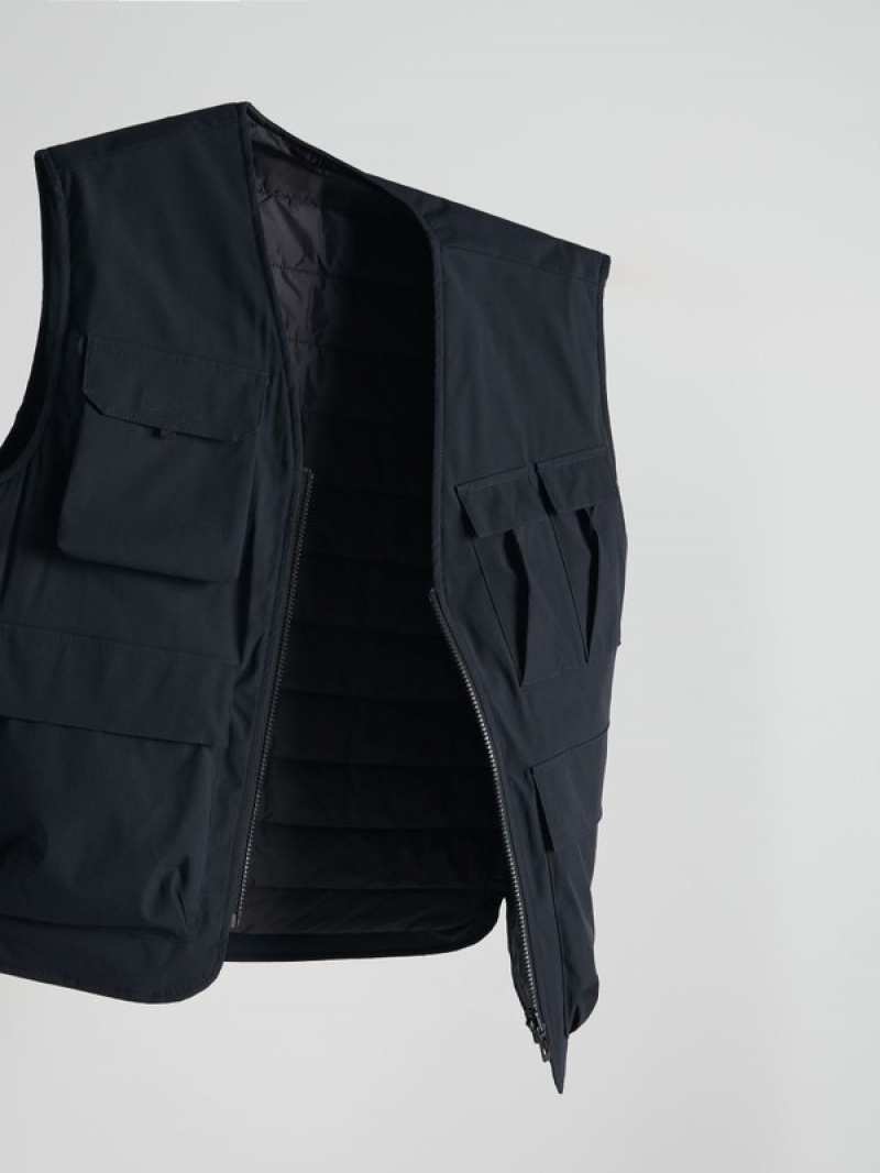 Black Reserved Reversible Men's Vests | ZCNT-28354