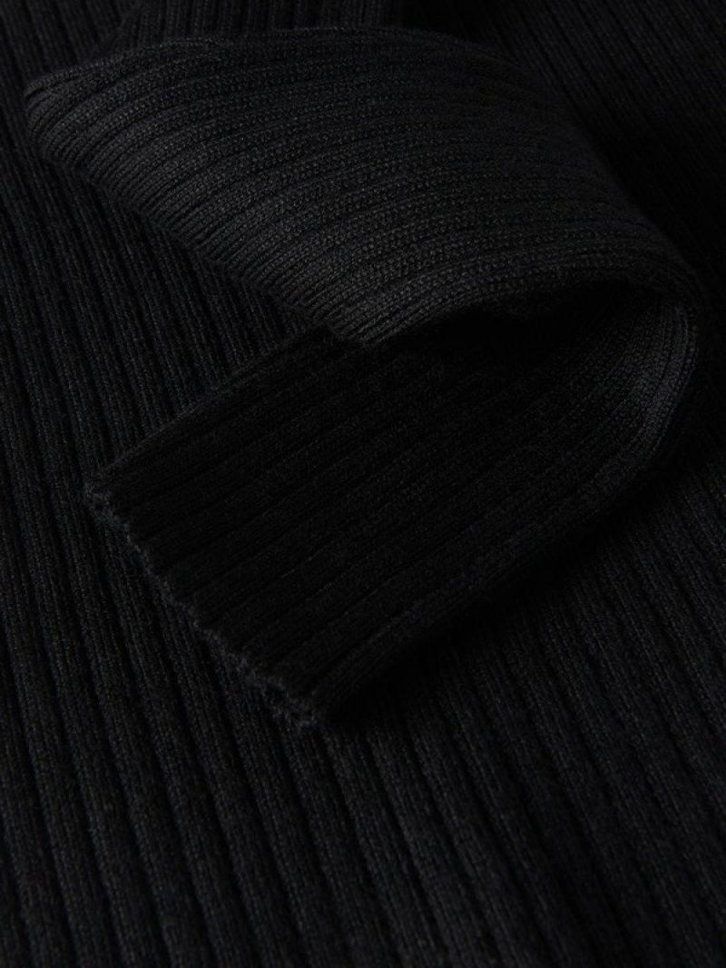 Black Reserved Rib Knit Girls' Sweaters | VDBS-63750