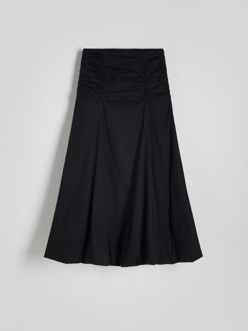 Black Reserved Ruched Women's Skirts | HYUI-50374