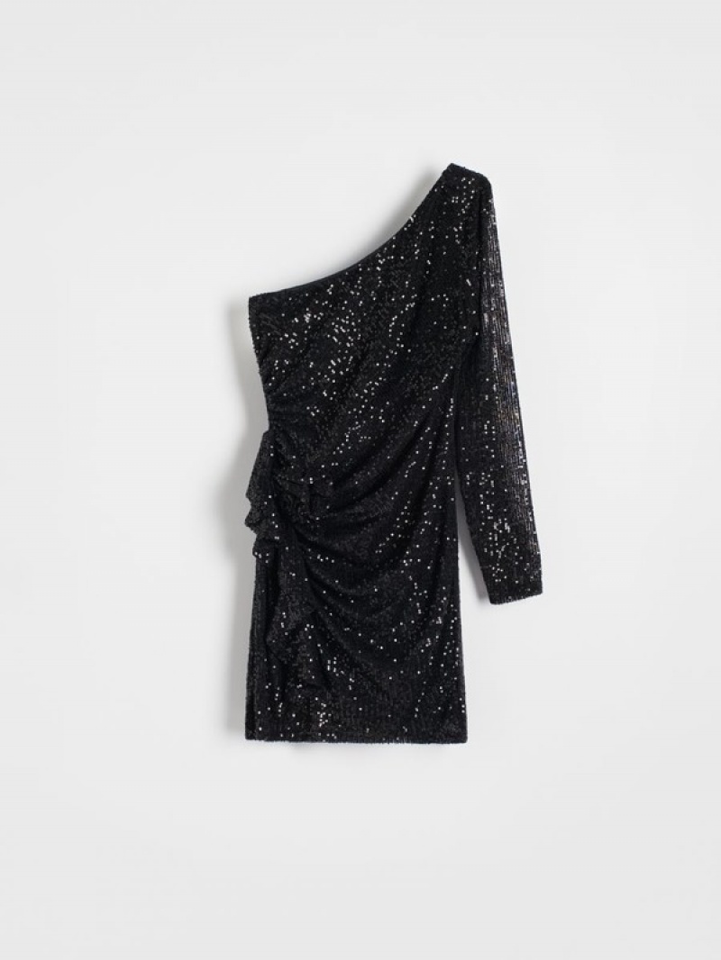 Black Reserved Sequin Women's Dress | JQMN-49860