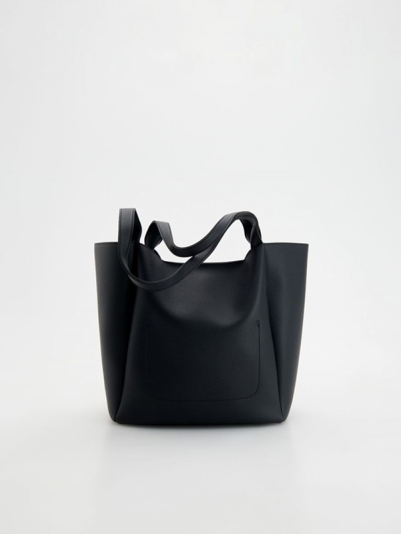 Black Reserved Shopper Women's Bags | YUBR-54361