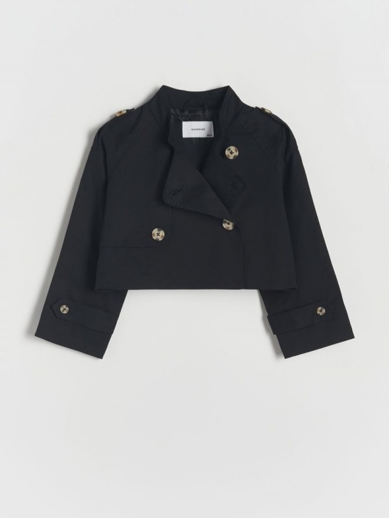 Black Reserved Short Trench Girls' Jackets | UICP-16274