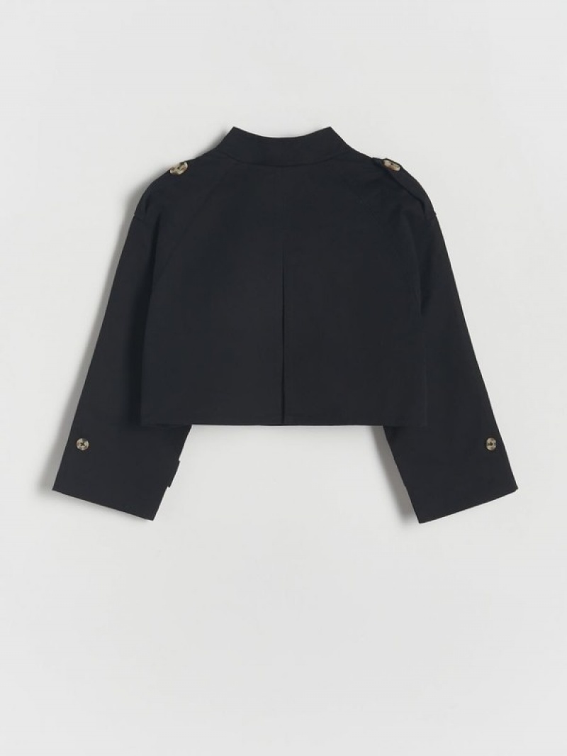 Black Reserved Short Trench Girls' Jackets | UICP-16274