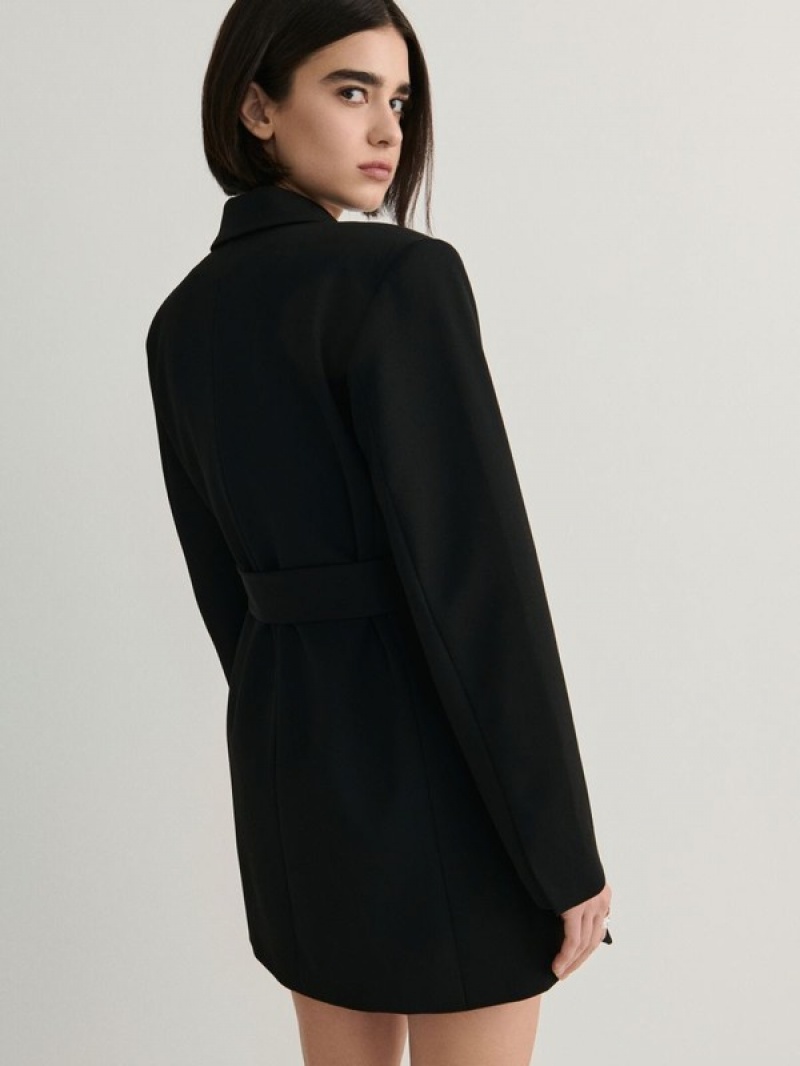 Black Reserved Single-breastedtie Waist Women's Blazers | CYKW-49278