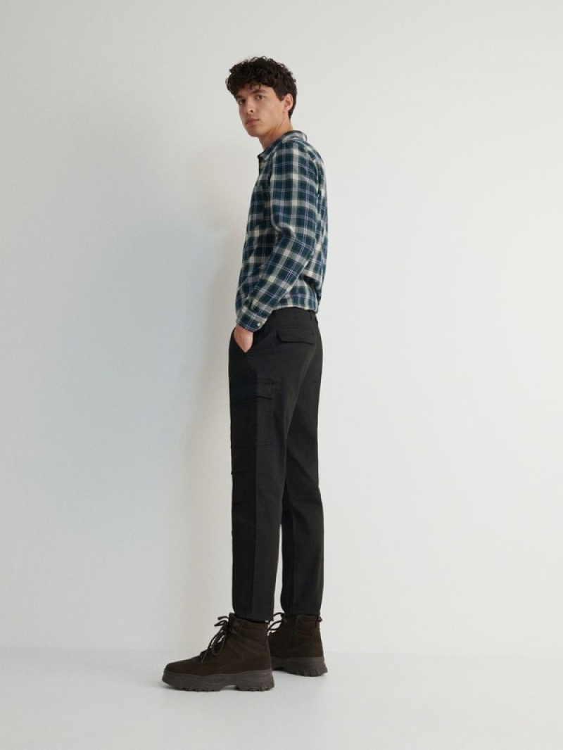 Black Reserved Slim Cargo Men's Trousers | OKXH-59240