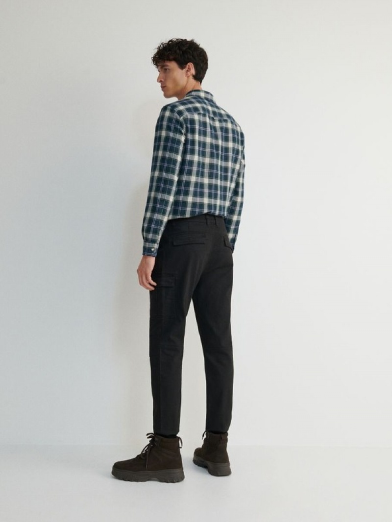 Black Reserved Slim Cargo Men's Trousers | OKXH-59240