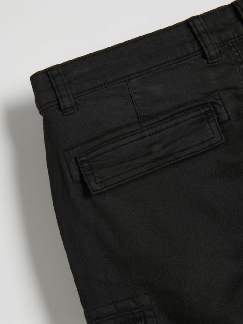 Black Reserved Slim Cargo Men's Trousers | OKXH-59240