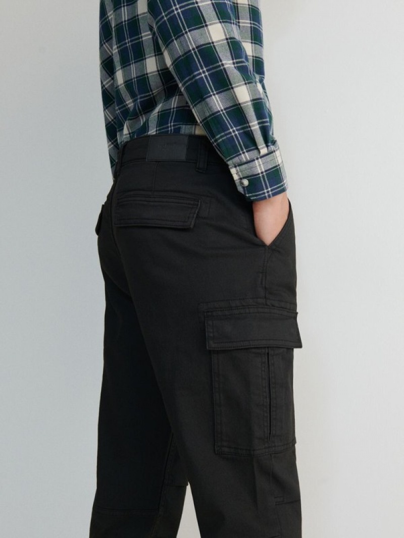 Black Reserved Slim Cargo Men's Trousers | OKXH-59240