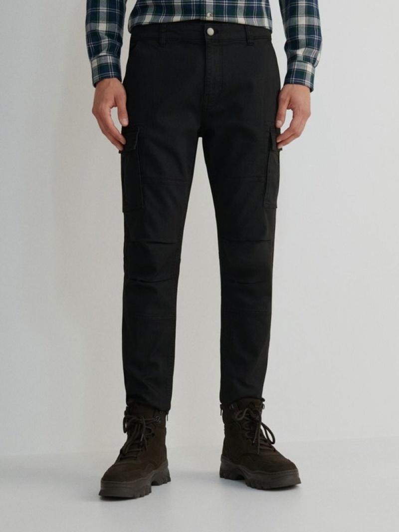 Black Reserved Slim Cargo Men's Trousers | OKXH-59240