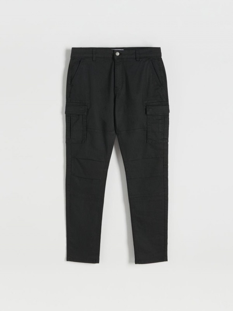 Black Reserved Slim Cargo Men's Trousers | OKXH-59240