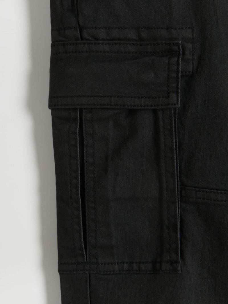 Black Reserved Slim Cargo Men's Trousers | OKXH-59240