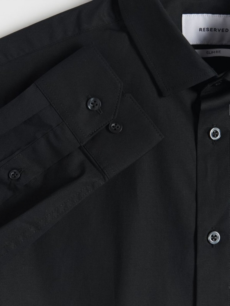 Black Reserved Slim Fit Men's Shirts | UEXB-18302