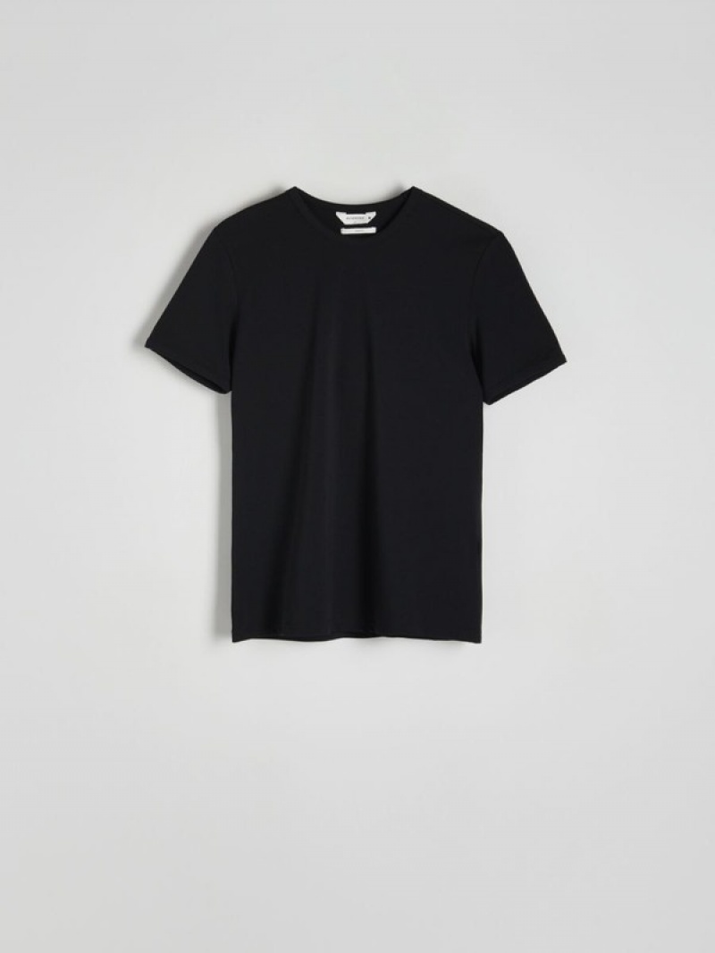 Black Reserved Slim Fit Men's T-shirts | JKYO-30592