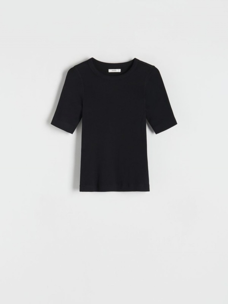 Black Reserved Slim Fit Women's T-shirts | MHEJ-38049