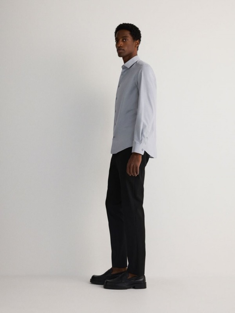 Black Reserved Slim Men's Trousers | OTRL-26548