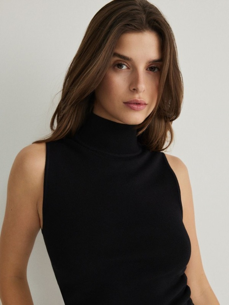 Black Reserved Stand Up Collar Women's Sweaters | OQRS-41790