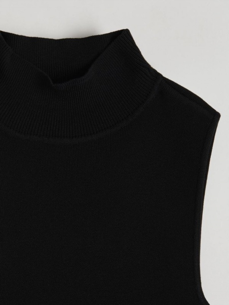 Black Reserved Stand Up Collar Women's Sweaters | OQRS-41790