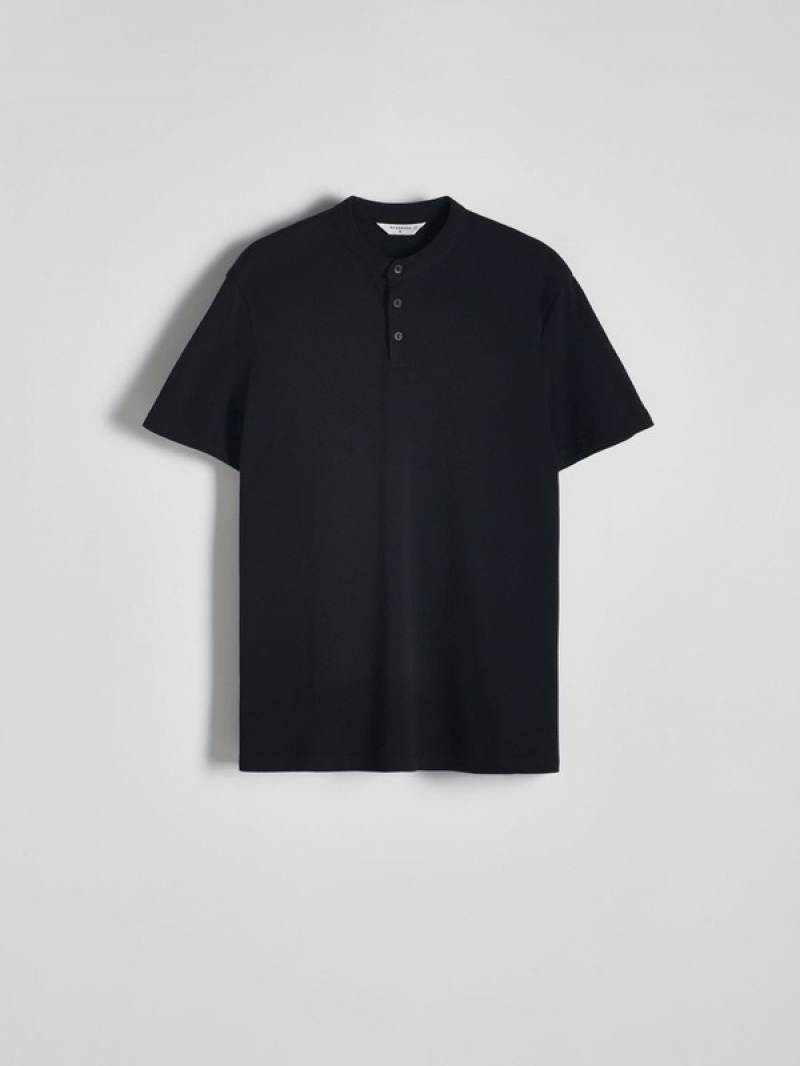 Black Reserved Stand-up Collar Men's Polo Shirts | XEDL-96203