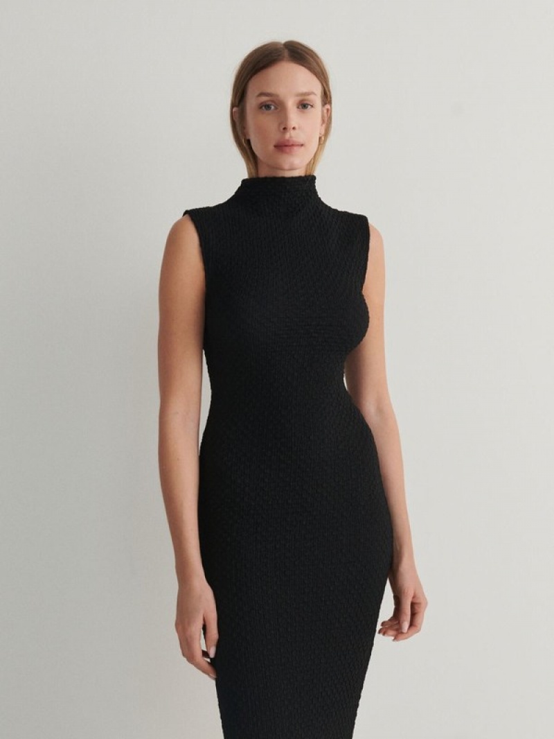 Black Reserved Structural Jersey Women's Dress | FONJ-31597