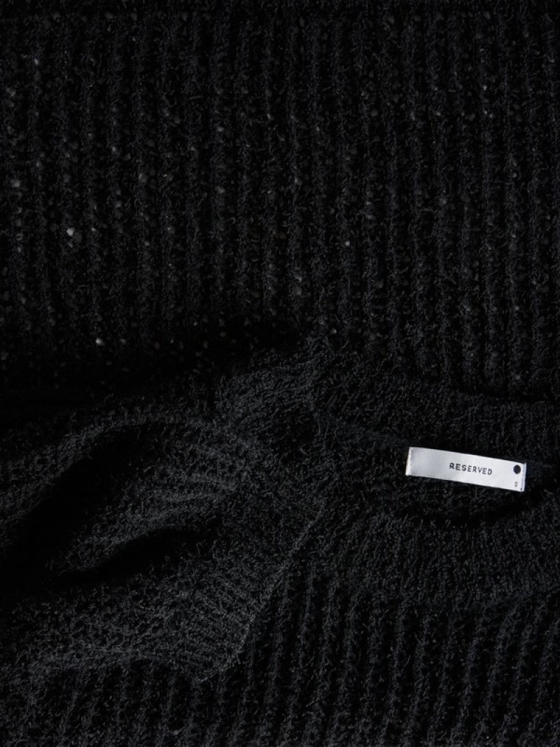 Black Reserved Structural Knit Women's Sweaters | LKMC-51896