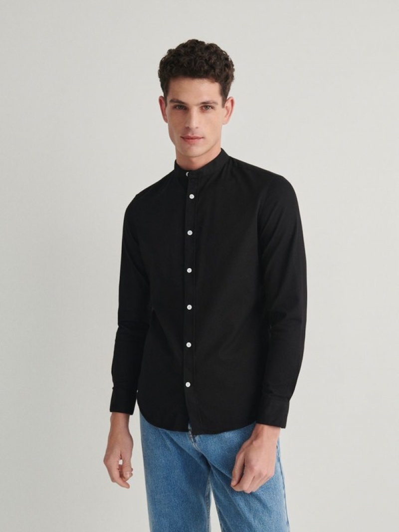 Black Reserved Super Slim Fitstand Up Collar Men's Shirts | UWZY-03854