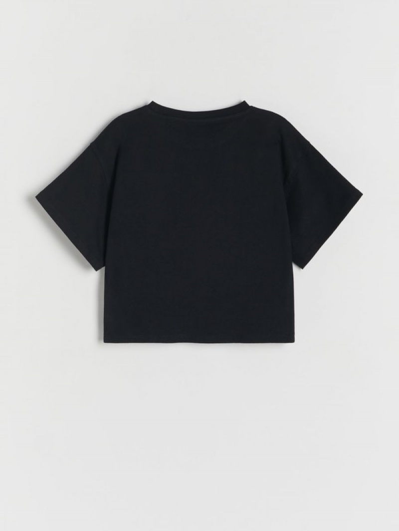 Black Reserved T-a Pocket Girls' T-shirts | RBVW-62589