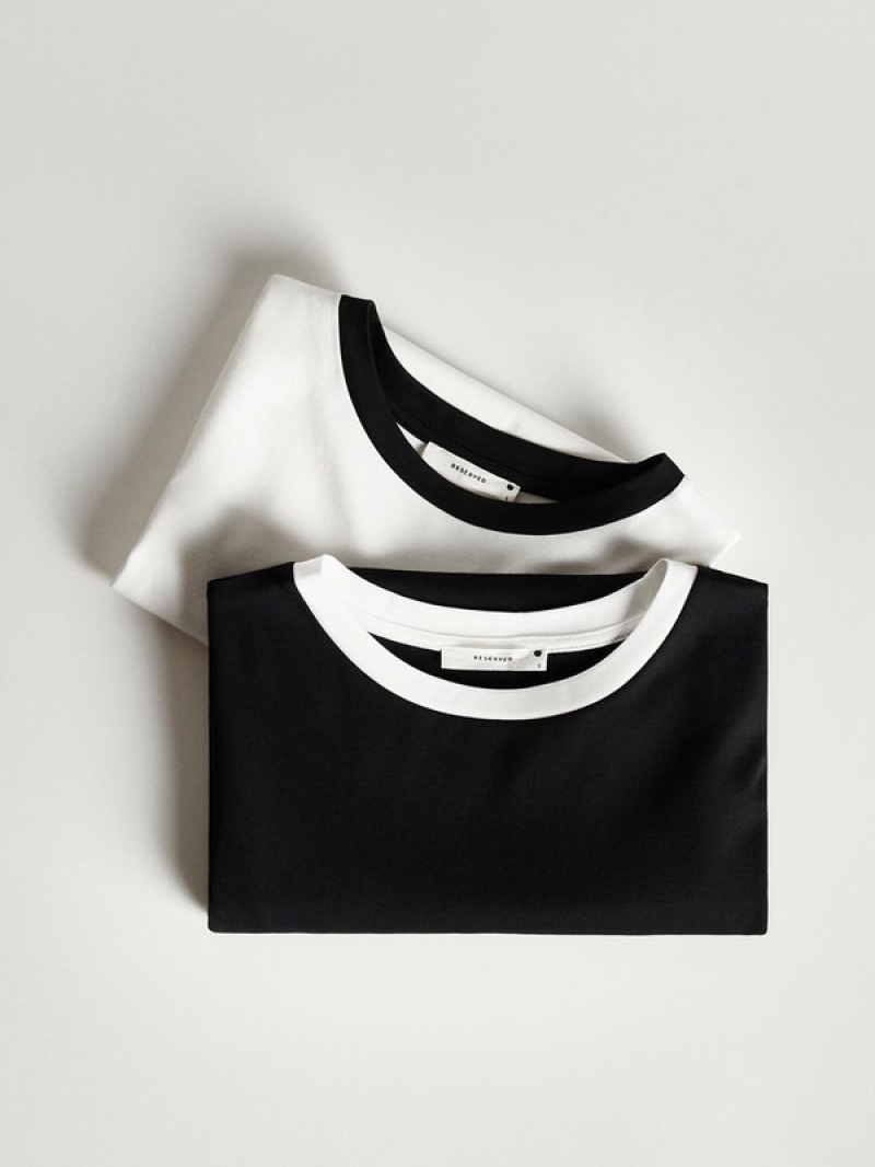 Black Reserved T-contrasting Trim Women's T-shirts | ASFX-13579