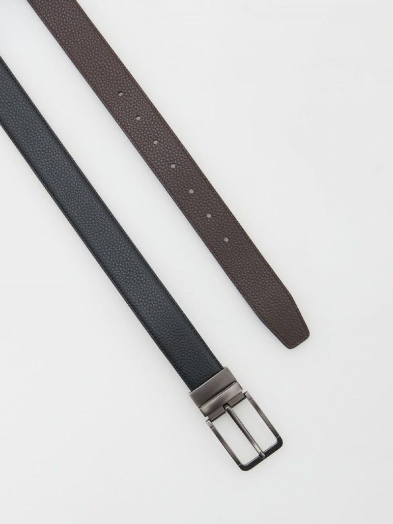 Black Reserved Textured Men's Belts | QLTM-18542