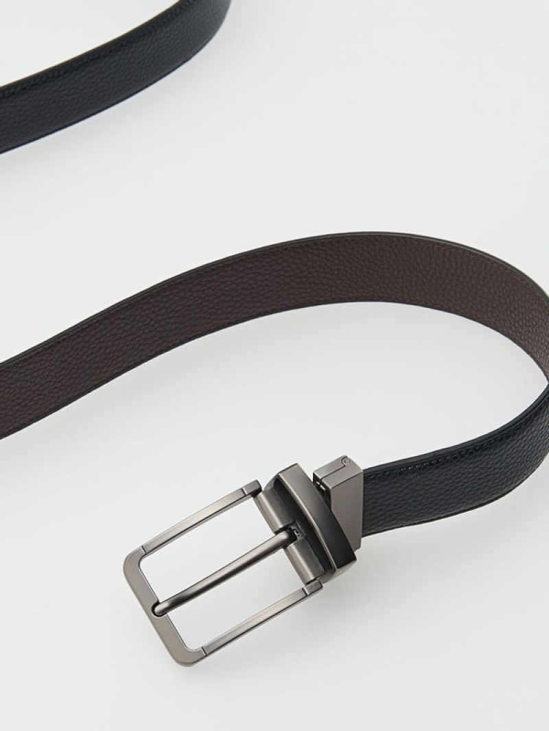 Black Reserved Textured Men's Belts | QLTM-18542