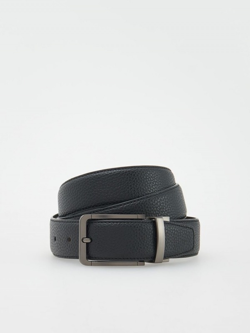 Black Reserved Textured Men\'s Belts | QLTM-18542