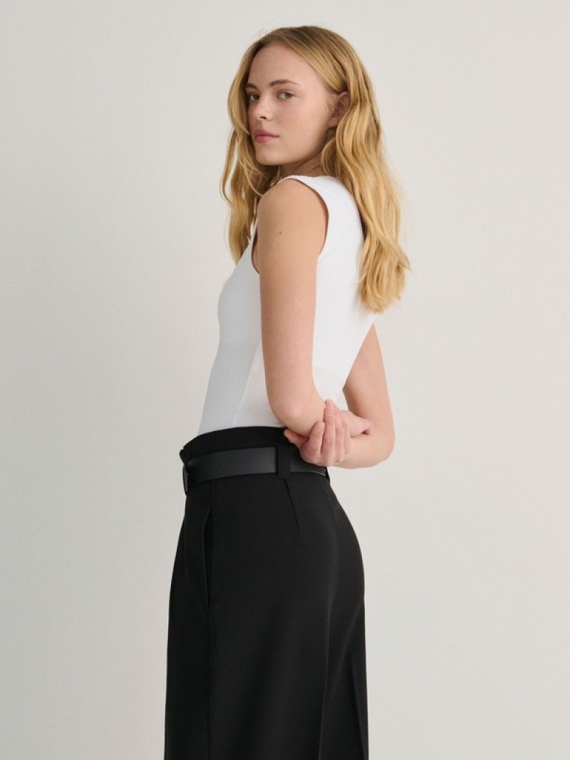 Black Reserved Tie Waist Women's Trousers | QPWI-24167