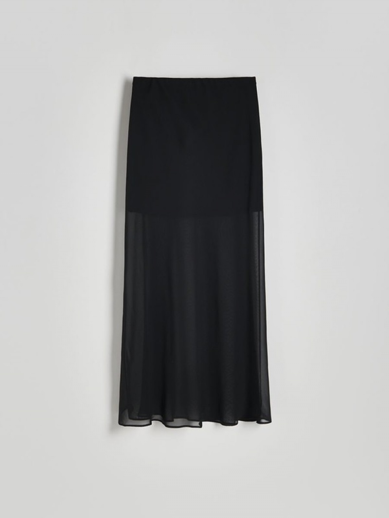 Black Reserved Transparent Maxi Women's Skirts | HQNC-18053