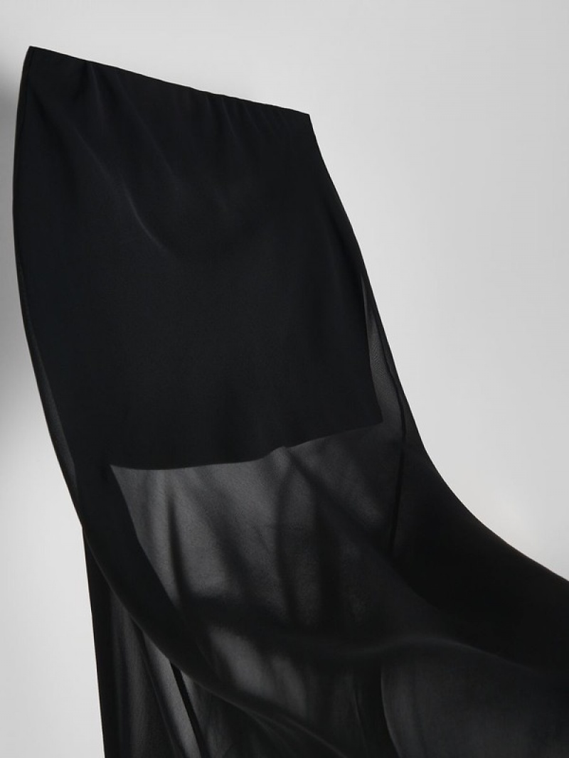 Black Reserved Transparent Maxi Women's Skirts | HQNC-18053