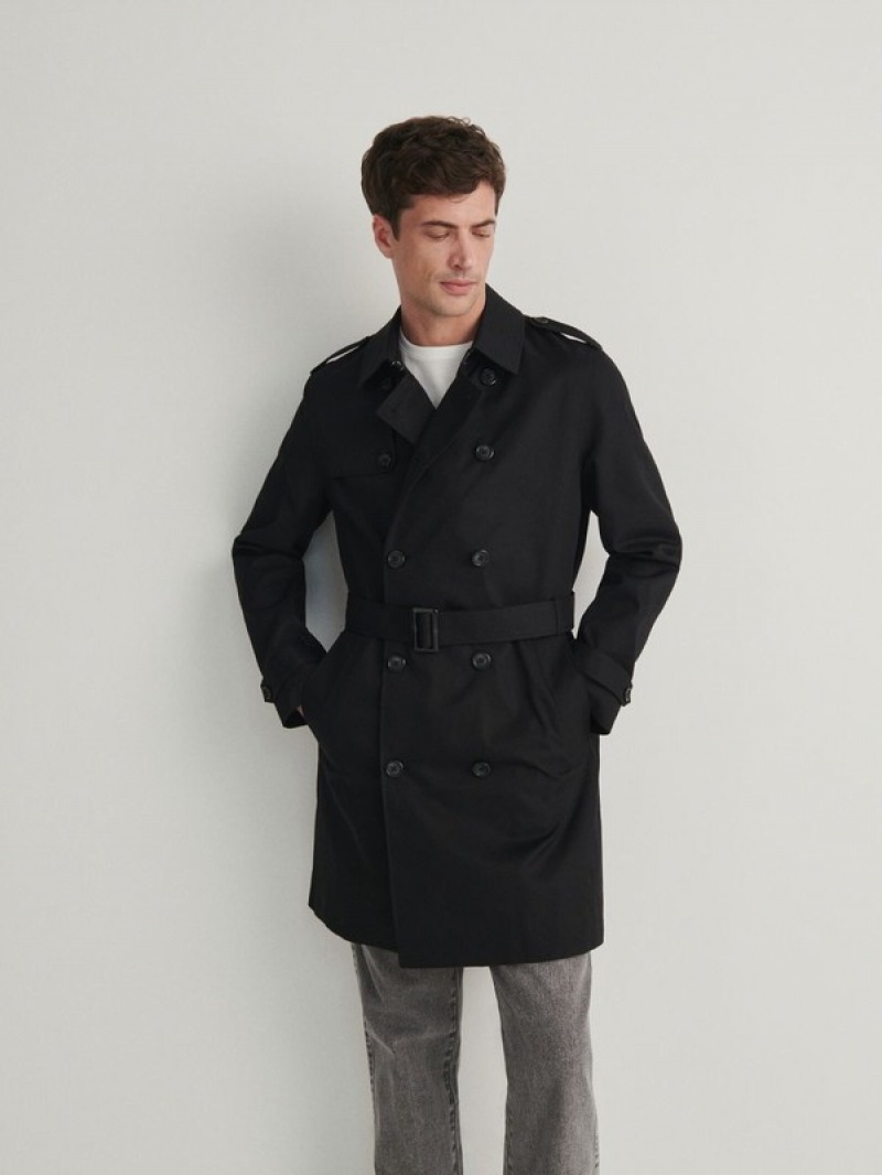 Black Reserved Trench With Men's Coats | HGAL-87569