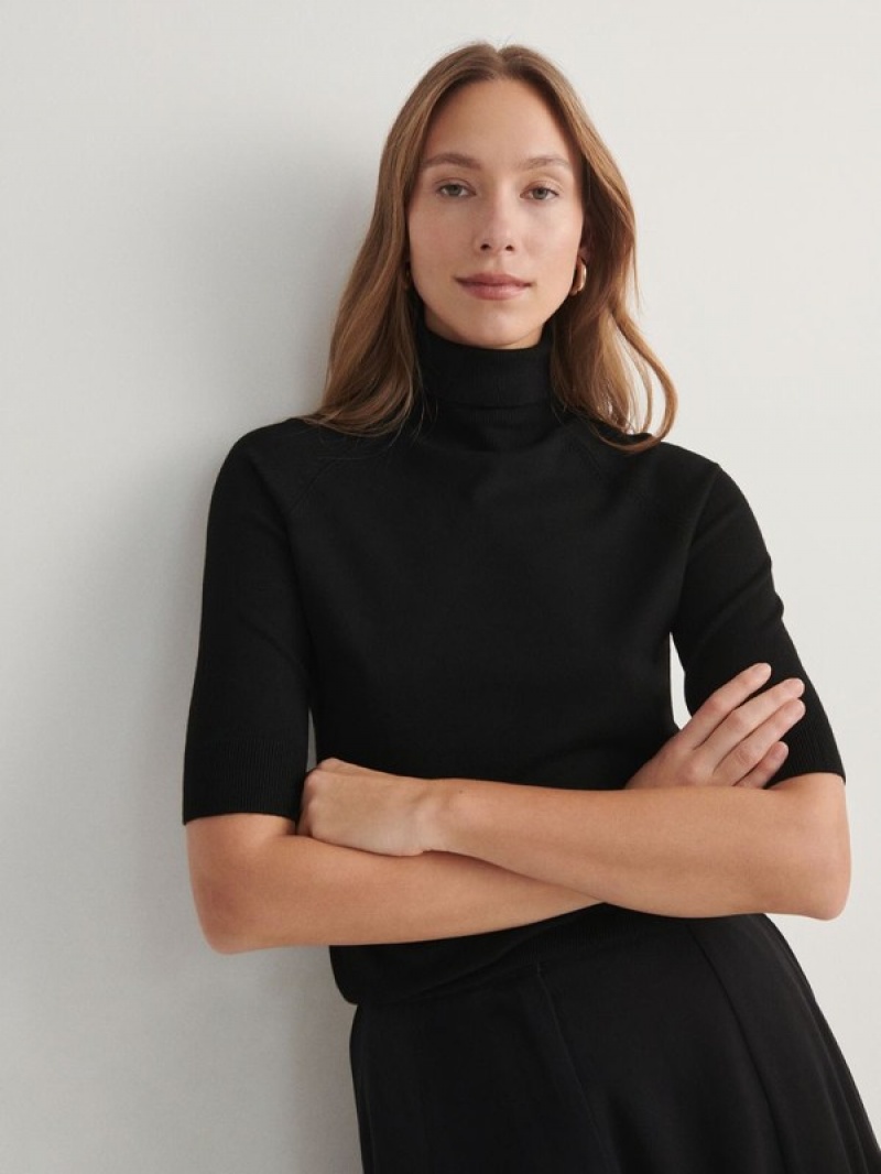 Black Reserved Turtleneck Women's Shirts | RHWL-32785