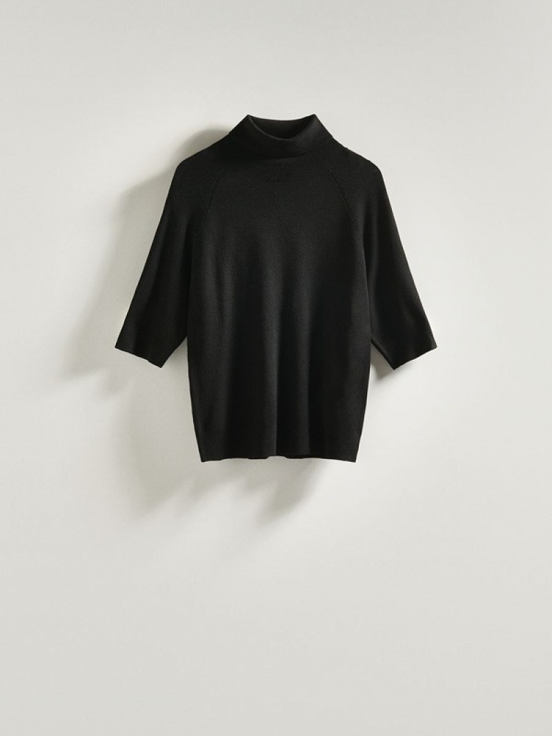 Black Reserved Turtleneck Women's Shirts | RHWL-32785